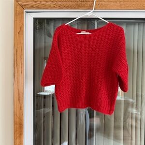 Sezane Bold Red Cropped Mohair Sweater